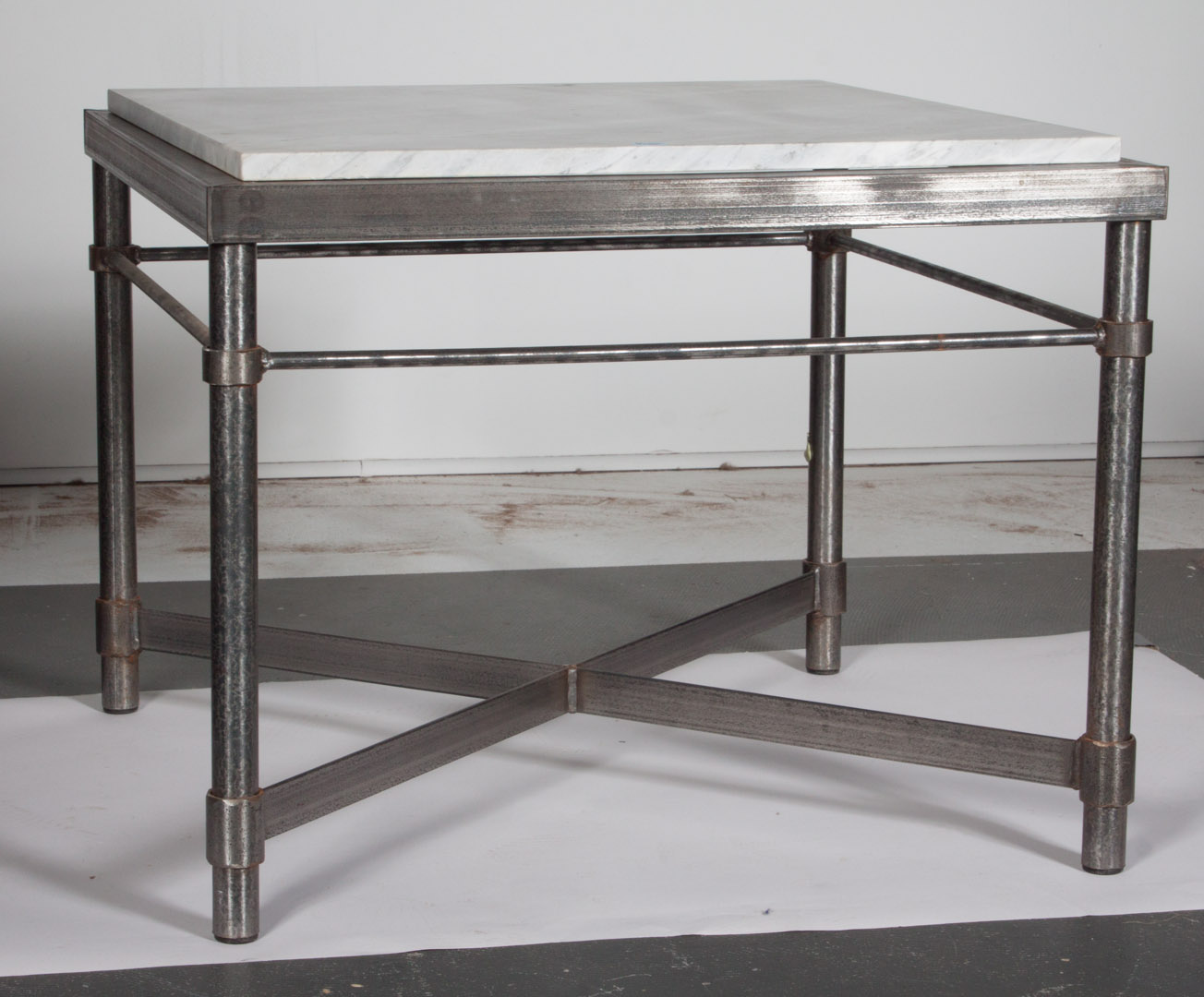 Appraisal: a Pair of Contemporary metal marble top side tables square