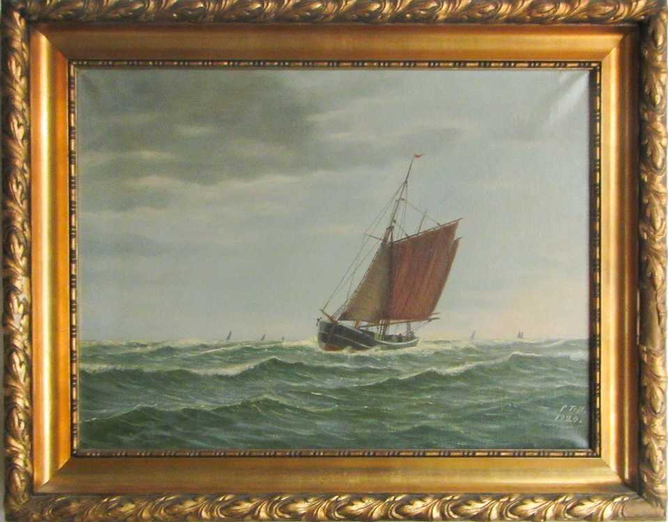 Appraisal: P TOLL OIL ON CANVAS sailboat at sea Signed lower