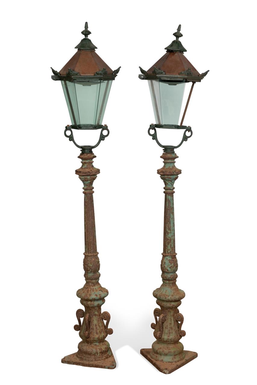 Appraisal: PR TH C COPPER IRON LANTERN STREET POSTS Pair of