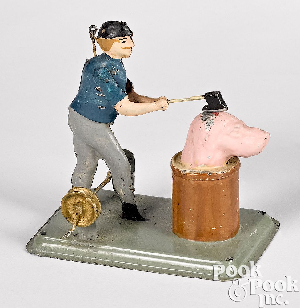 Appraisal: Becker painted tin butcher steam toy accessory Becker painted tin