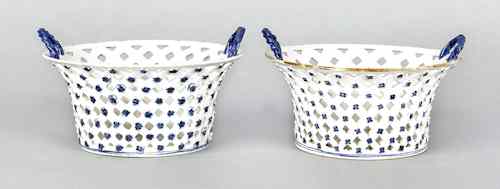 Appraisal: Two very similar English reticulated Staffordshire baskets ca with applied