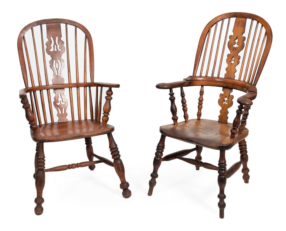 Appraisal: TWO SIMILAR YEW WOOD CHAIRS ENGLAND TH CENTURY HEIGHTS TO