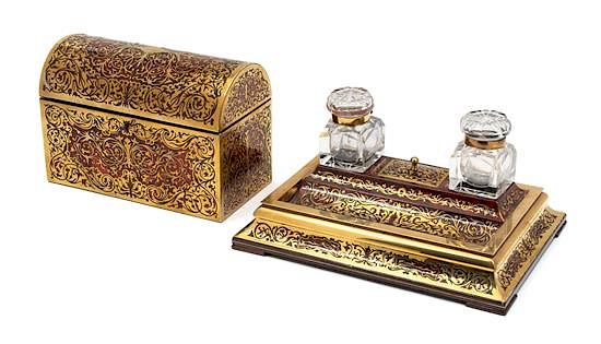 Appraisal: A Regency Boulle Desk Set Height of box x width