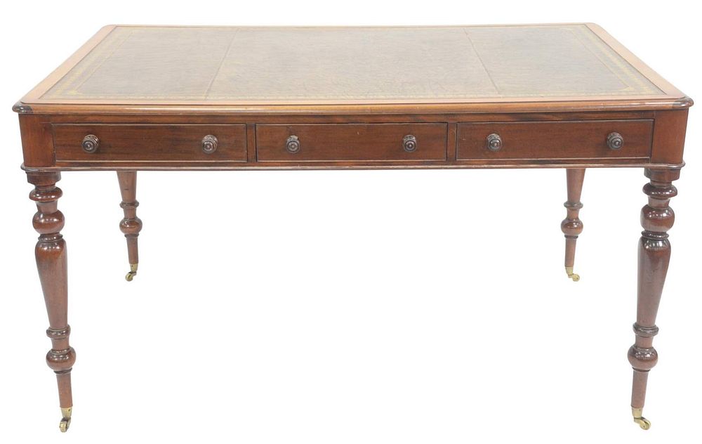 Appraisal: George IV Style Mahogany Partners Writing Table having tooled leather