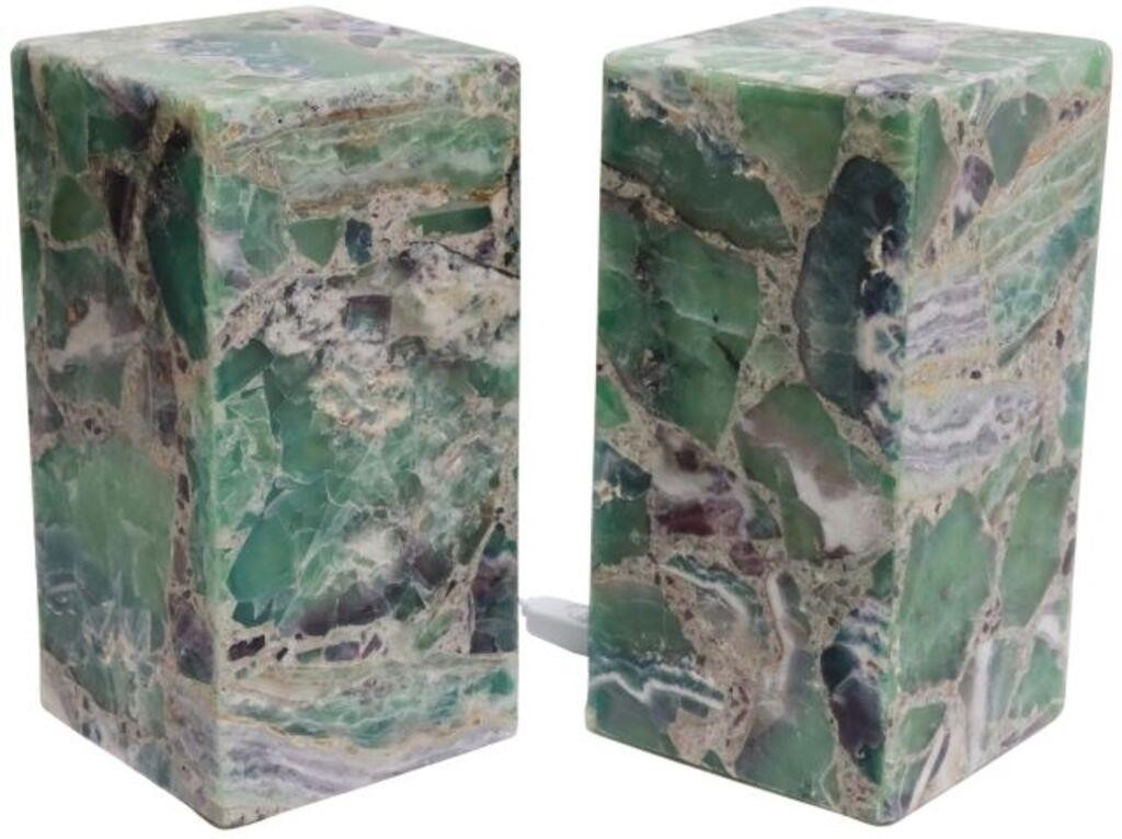 Appraisal: pair Contemporary cut fluorite single-light table lamps hollowed stone block