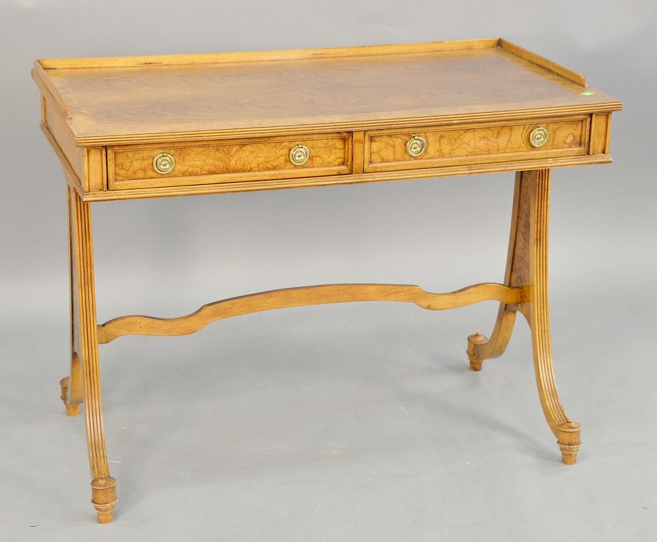 Appraisal: Baker walnut writing desk with burl walnut trim and inlay