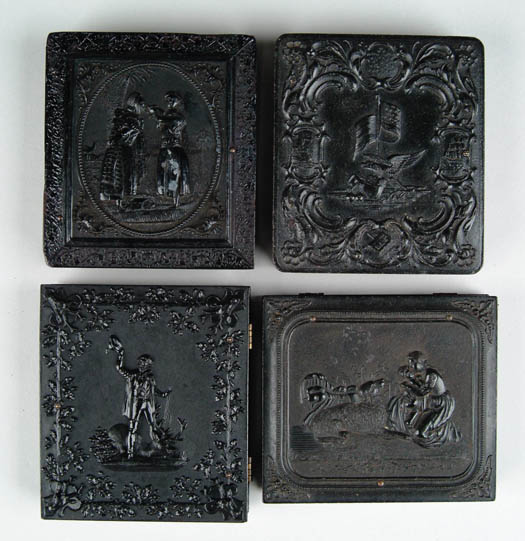 Appraisal: FOUR PLATE GUTTA PERCHA CASES Eagle At Bay with tintype