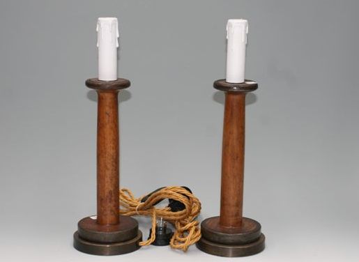 Appraisal: A pair of table lamps made from industrial spindles wired