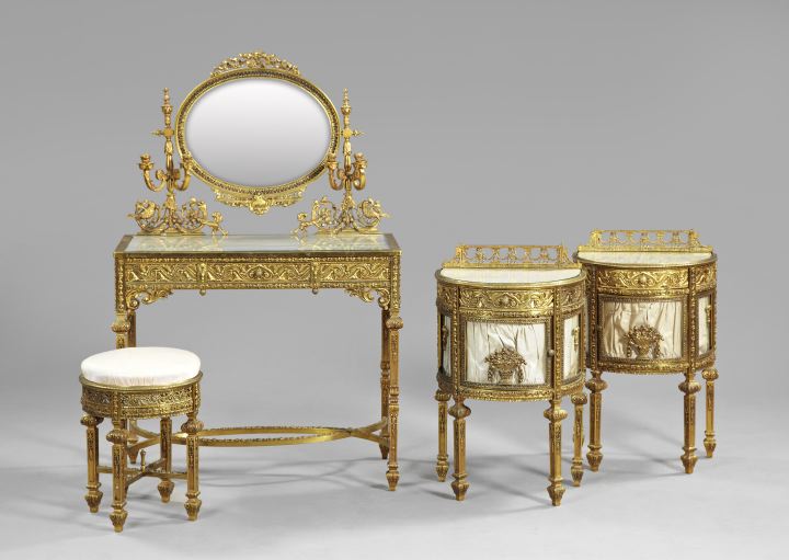 Appraisal: Unusual Five-Piece Louis XVI-Style Gilt-Metal Bedroom Suite early th century