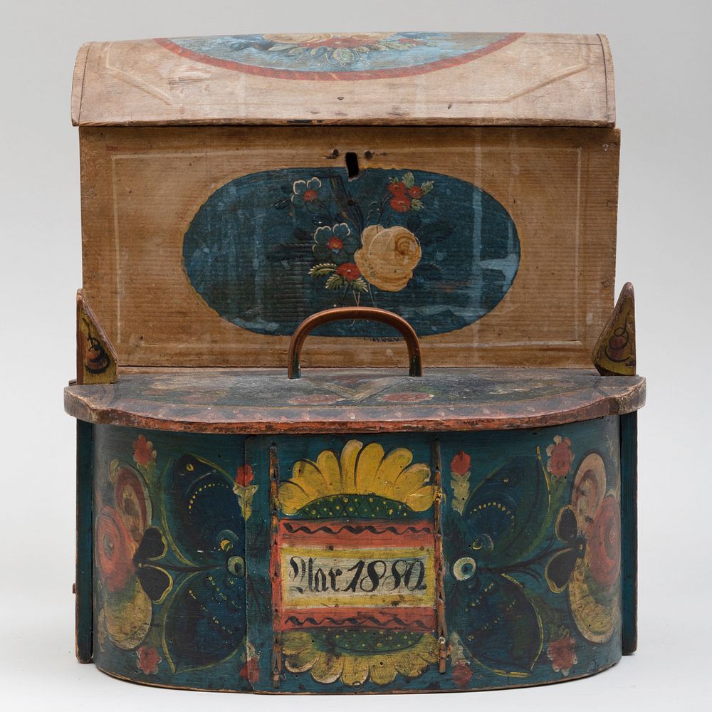 Appraisal: Two Scandinavian Polychrome Painted Wood Boxes The first a table