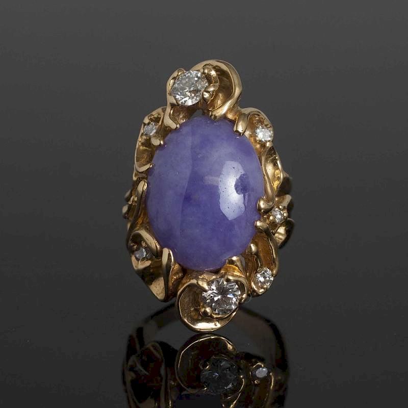 Appraisal: Lavender Jade Diamond k RIng Oval dyed lavender jade x