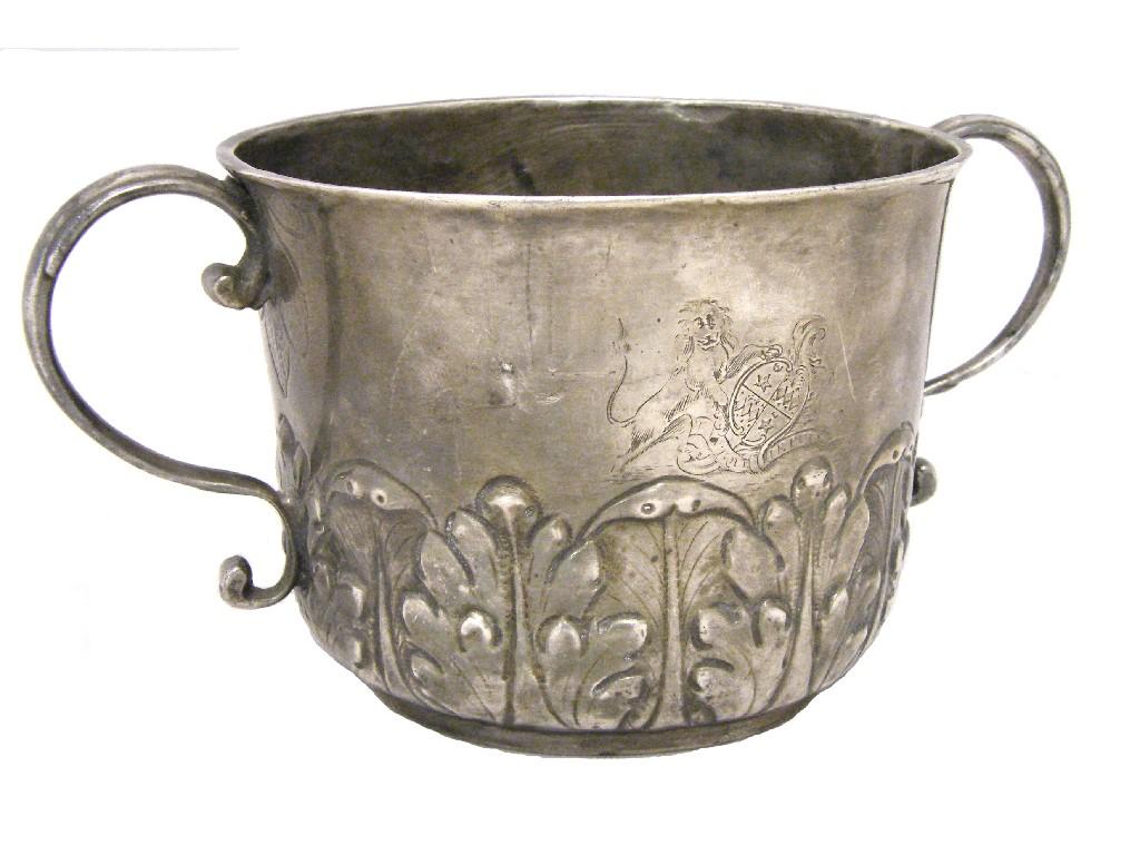 Appraisal: Charles II silver porringer hallmarked London of typical form applied