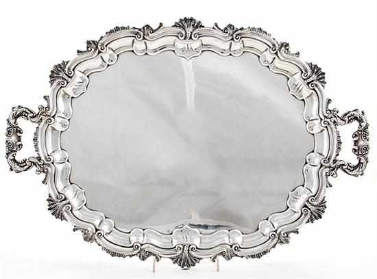 Appraisal: English silverplate footed serving tray by Ellis-Barker Silver Co circa