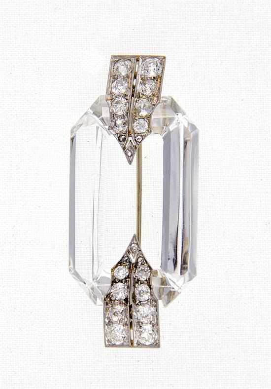 Appraisal: Art Deco platinum rock crystal and diamond brooch circa chamfered