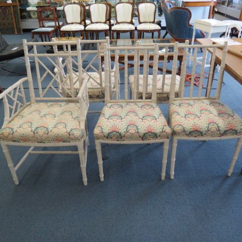 Appraisal: Bamboo Style Chairs white with floral fabric