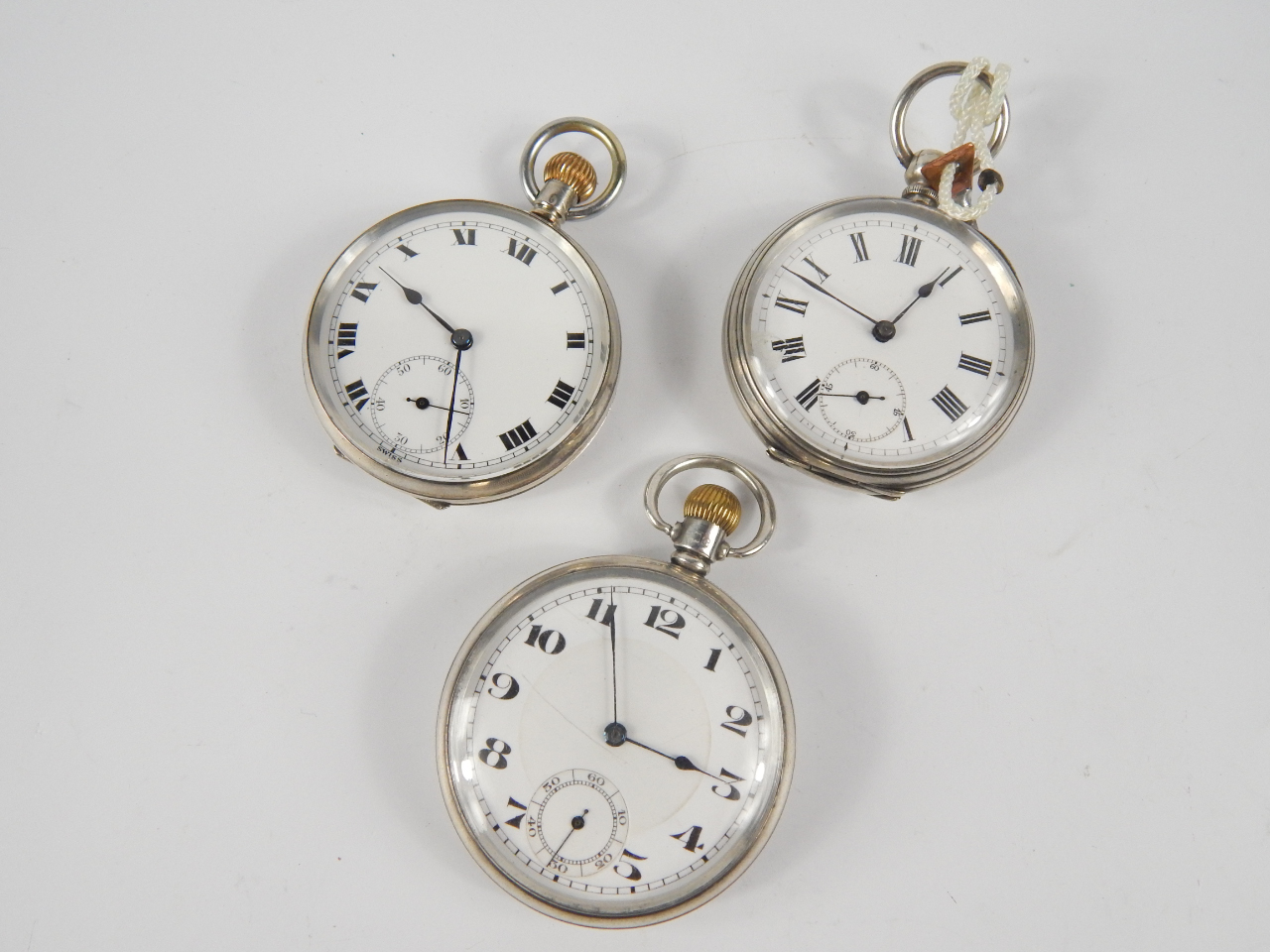 Appraisal: Two silver keyless wind open faced pocket watches one Birmingham