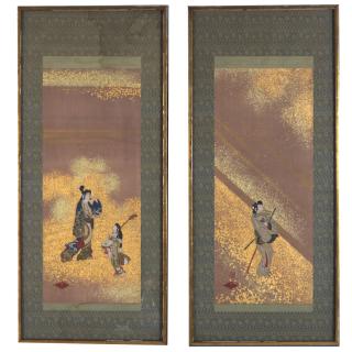 Appraisal: Japanese School pair paintings Japanese School pair paintings Japanese School