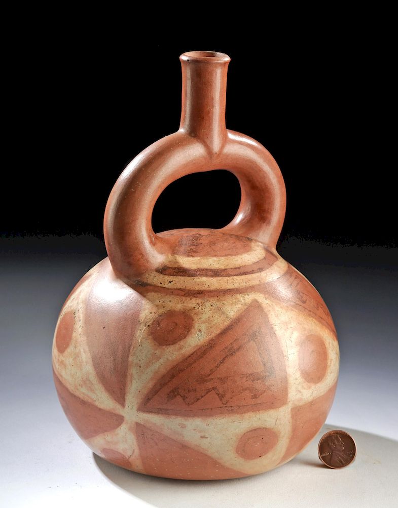 Appraisal: Salinar Polychrome Stirrup Vessel Geometrics Originally Listed At Pre-Columbian North