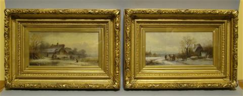 Appraisal: M J RICHETER GERMAN TH CENTURY TWO WINTER LANDSCAPES Oil