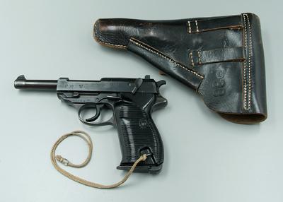 Appraisal: Walther mm P pistol in barrel with leather holster and