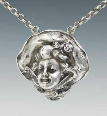 Appraisal: An Unger Brothers Art Nouveau Pendant and Chain ca High