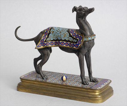 Appraisal: FRENCH CLOISONN -MOUNTED BRONZE FIGURE OF A HOUND Retailed by