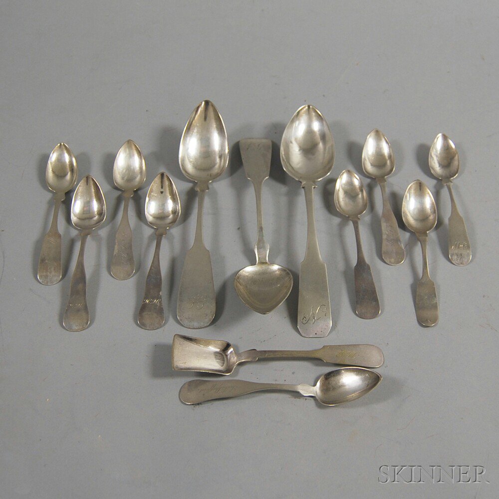 Appraisal: Thirteen Coin Silver Spoons makers include Jones Lows Ball Boston