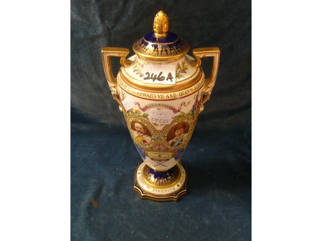 Appraisal: A Copelands china Edward VII Coronation commemorative vase and cover