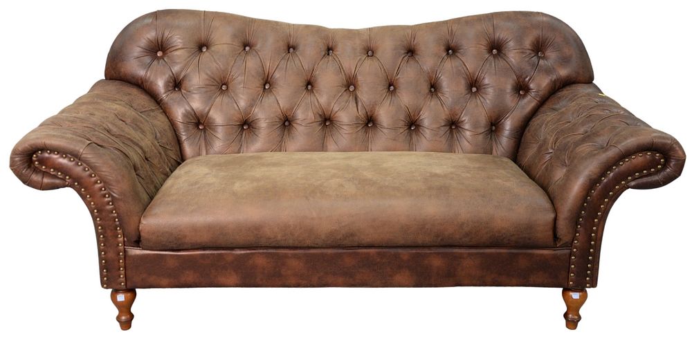 Appraisal: Contemporary Brown Leather Upholstered Sofa having rolled arms with tufted