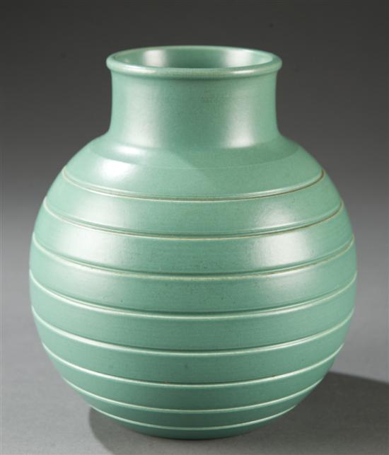 Appraisal: Keith Murray Wedgwood green glazed Football vase Ca 's Having