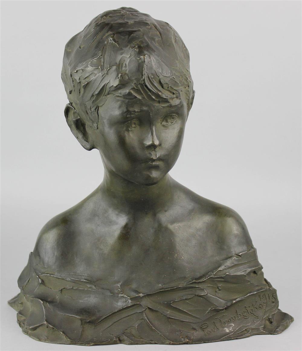 Appraisal: PAUL TROUBETZKOY RUSSIAN - BRONZE BUST OF A BOY signed