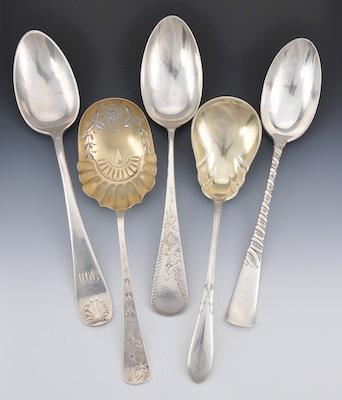 Appraisal: A Lot of Five Silver Serving Spoons Including Towle and