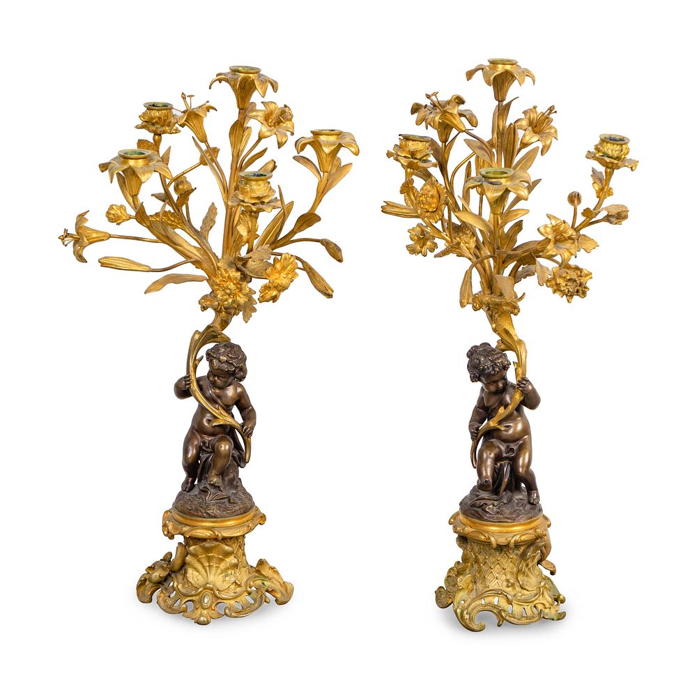 Appraisal: A Pair of Louis XV Style Gilt and Patinated Bronze