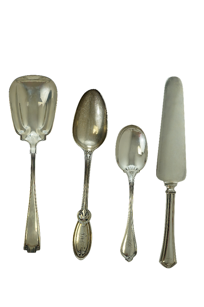 Appraisal: Sterling Silver Serving Spoons Knife Four Sterling Silver Serving Pieces