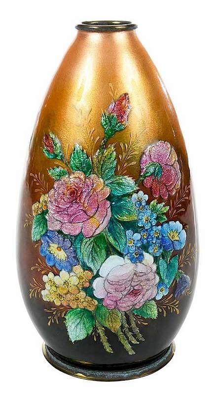 Appraisal: Camille Faure Limoges Enameled Vase Camille Faure French - heavily