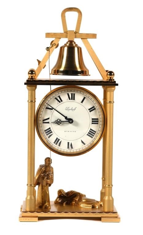 Appraisal: Imhof Swiss striking bronze enamel clock Animated with one of