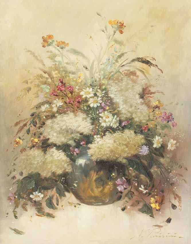 Appraisal: PARISINI N Hungarian th Century Floral Still Life Oil Canvas