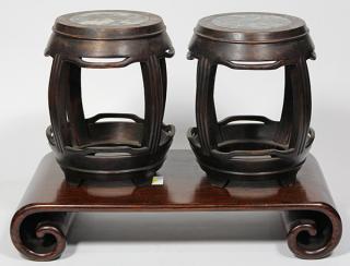 Appraisal: Three Chinese Stands lot of Chinese wood stands a pair