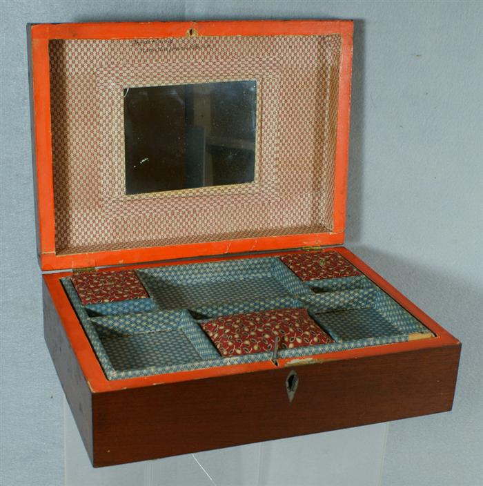 Appraisal: Mahogany and maple sewing box with fitted interior w d