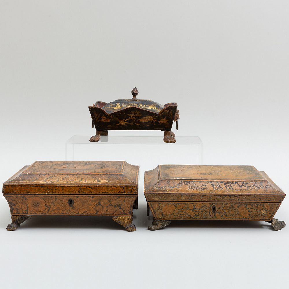 Appraisal: Two Regency Penwork Boxes and a Chinoiserie Box One penwork