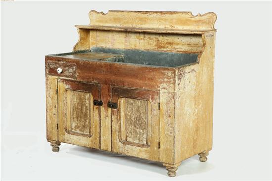 Appraisal: DECORATED DRY SINK Indiana late th century poplar High back