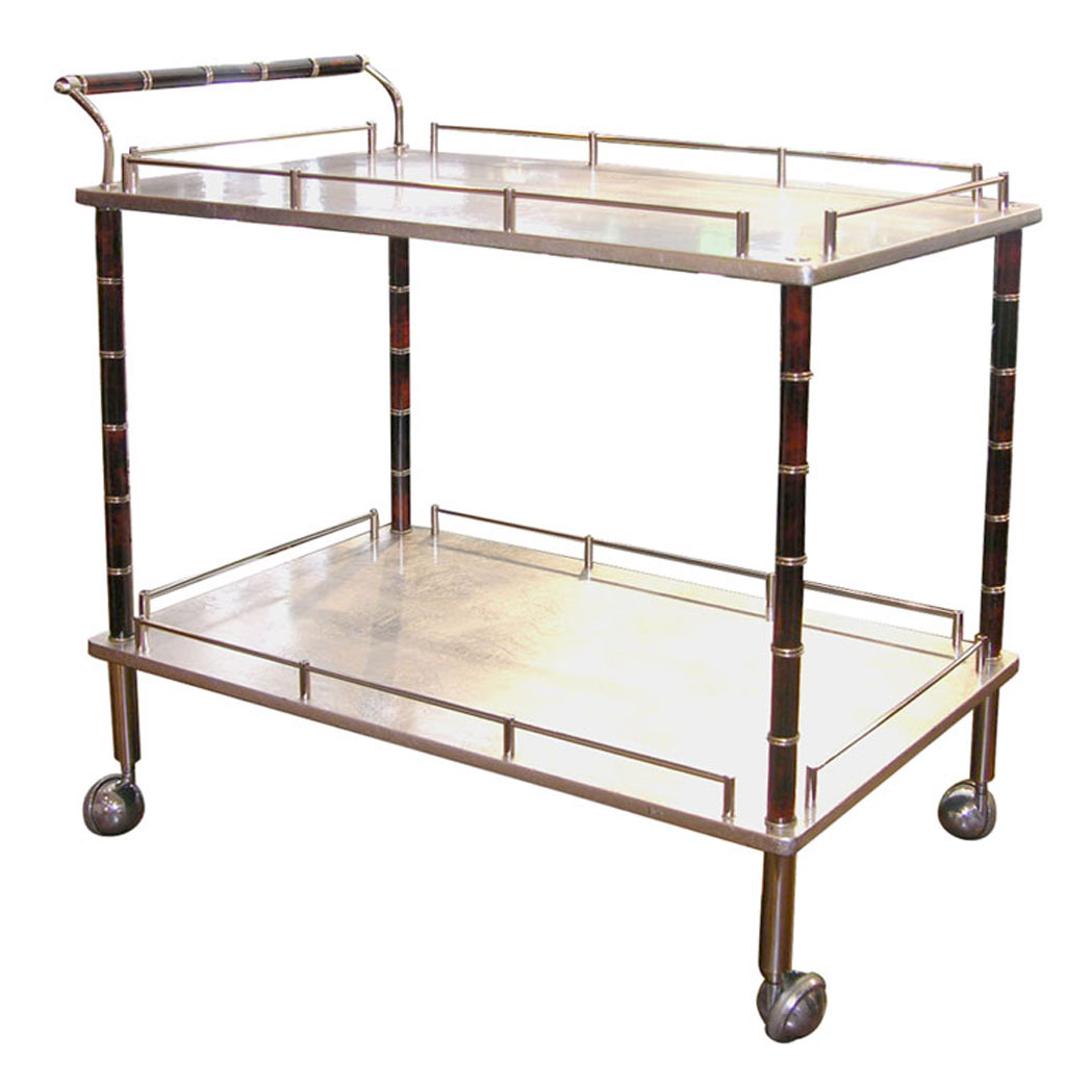 Appraisal: Chrome Bakelite and Silvered Metal Trolley With two tiers Height