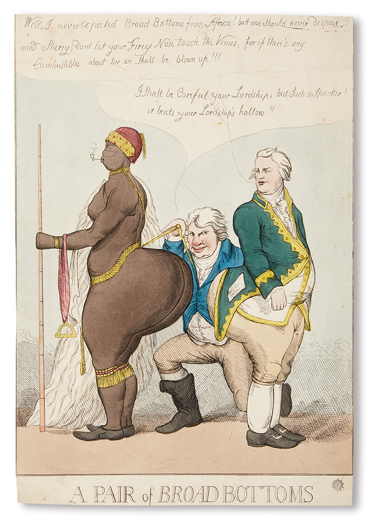 Appraisal: RACISM HOTTENTOT VENUS A Pair of Broad-Bottoms Hand-tinted engraving x