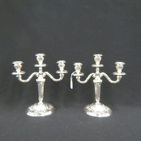 Appraisal: Pair of Silverplate Candelabra triple light rococo design tall