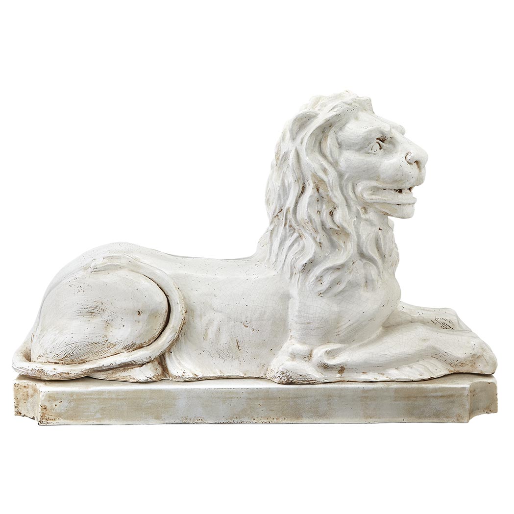 Appraisal: White Glazed Ceramic Seated Lion on Base Height overall inches