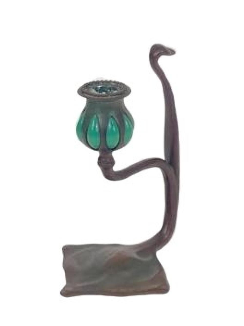 Appraisal: BRONZE TIFFANY STUDIOS NY BRONZE CANDLESTICK WITH GREEN BLOWN OUT