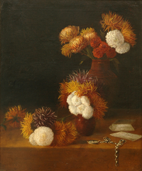 Appraisal: Martin E Hilder working s Dahlias circa oil on canvas