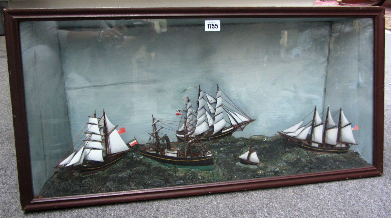 Appraisal: A diorama of various sailing vessels in a glazed case