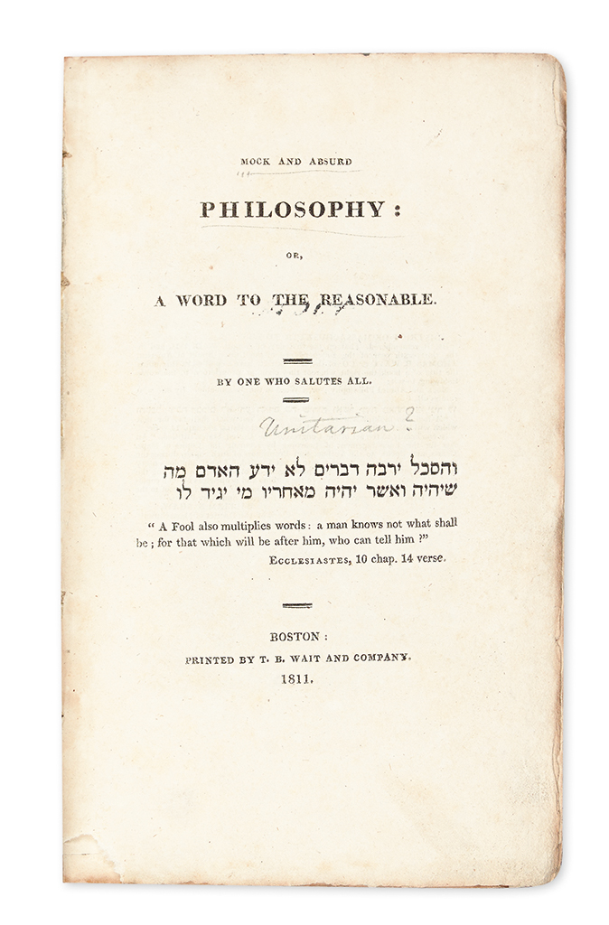 Appraisal: JUDAICA Horwitz Jonathan Mock and Absurd Philosophy or a Word