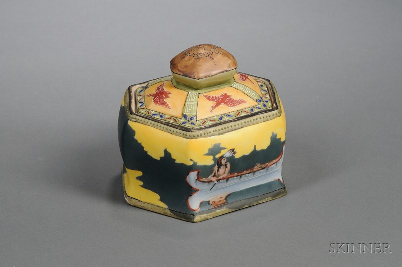 Appraisal: Imperial Nippon Hexagonal Arts Crafts Style Hand-painted Porcelain Covered Biscuit